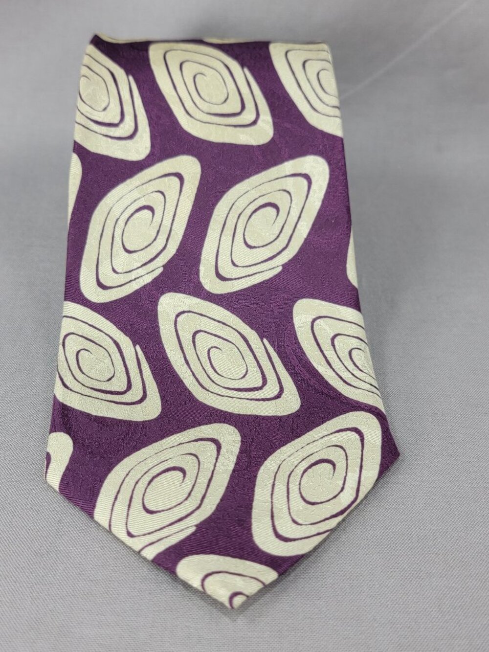 Vtg Roots Silk Necktie Tie Mens Burgundy Gray Abstract Print Hand Made